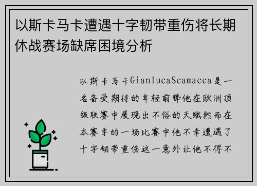 以斯卡马卡遭遇十字韧带重伤将长期休战赛场缺席困境分析