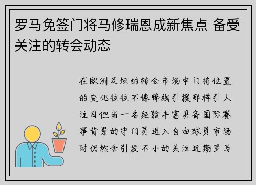 罗马免签门将马修瑞恩成新焦点 备受关注的转会动态 罗马免签门将马修瑞恩成新焦点 备受关注的转会动态